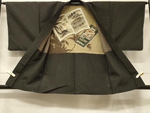 平和屋着物＃男性　羽織　紬地　霞文　黒地　正絹　逸品　未使用　CABF1376in_2