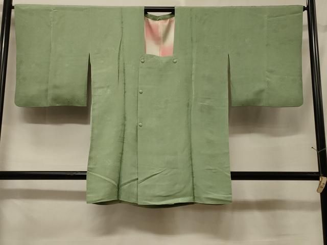 平和屋着物＃道行コート　色無地　風景草花地紋　若葉色　正絹　逸品　CABF1416in 31,200円