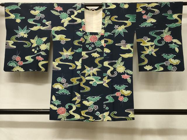 平和屋着物＃道行コート　型染め　流水草花文　正絹　逸品　CABF1438in 31,200円