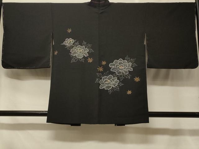 平和屋着物＃羽織　草花文　黒地　金彩　正絹　逸品　未使用　CABF1560in