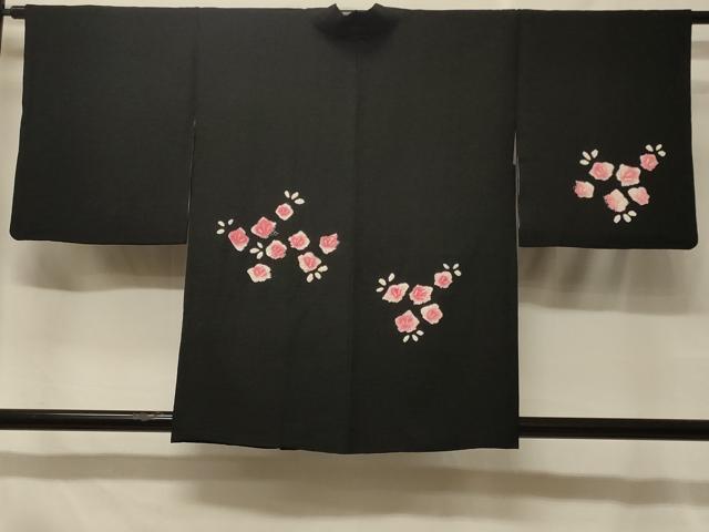 平和屋着物＃羽織　絞り　草花文　黒地　正絹　逸品　CABF1569in