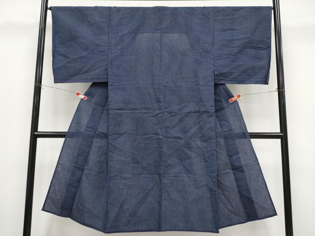 平和屋着物＊夏物　男性　小紋　格子柄　交織　未使用　CABF2476tx_1