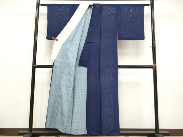 平和屋着物＊夏物　色無地　絽　濃紺地　正絹　逸品　CABF2514tx_2