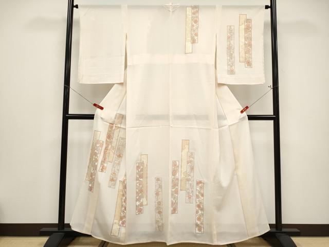 平和屋着物＊夏物　訪問着　絽　駒刺繍　短冊花文　金彩　正絹　逸品　CABF2519tx