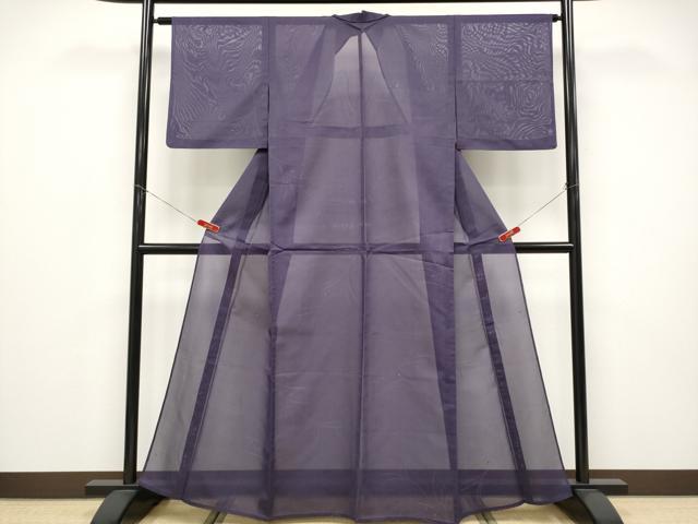 平和屋着物＊夏物　小紋　紗　草木文　深紫色地　洗える着物　CABF2625tx_1