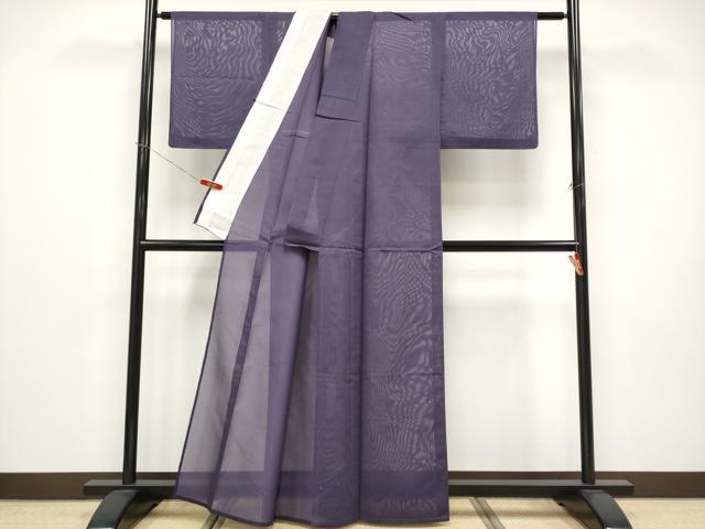 平和屋着物＊夏物　小紋　紗　草木文　深紫色地　洗える着物　CABF2625tx_2