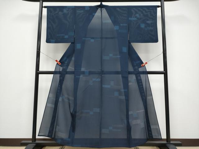 平和屋着物＊夏物　小紋　紗　幾何学文様　正絹　逸品　CABF2656tx_1