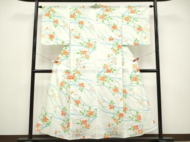 平和屋着物＊夏物　小紋　絽　枝花文　洗える着物　CABF2662tx_1