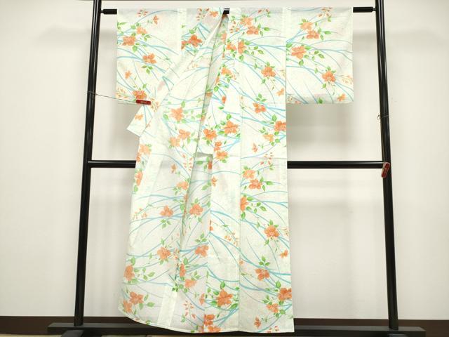 平和屋着物＊夏物　小紋　絽　枝花文　洗える着物　CABF2662tx_2