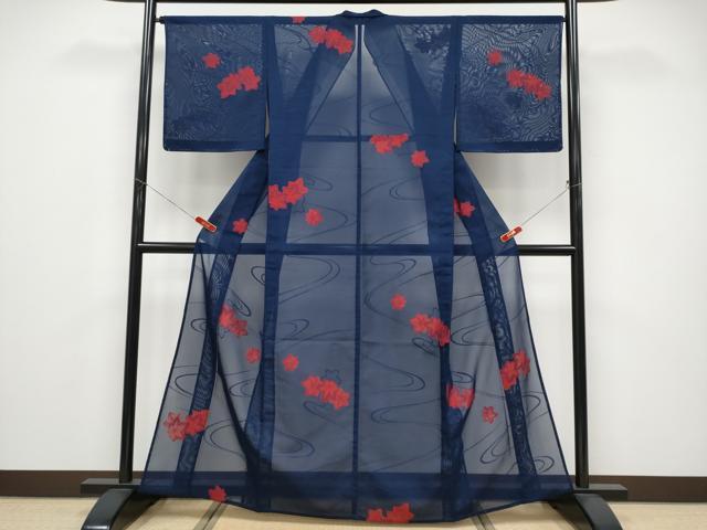平和屋着物＊夏物　小紋　紗　竜田川　正絹　逸品　未使用　CABF2688tx_1