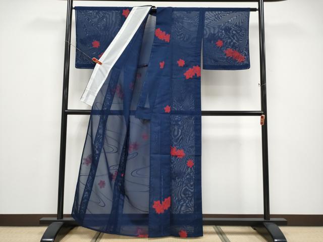 平和屋着物＊夏物　小紋　紗　竜田川　正絹　逸品　未使用　CABF2688tx_2