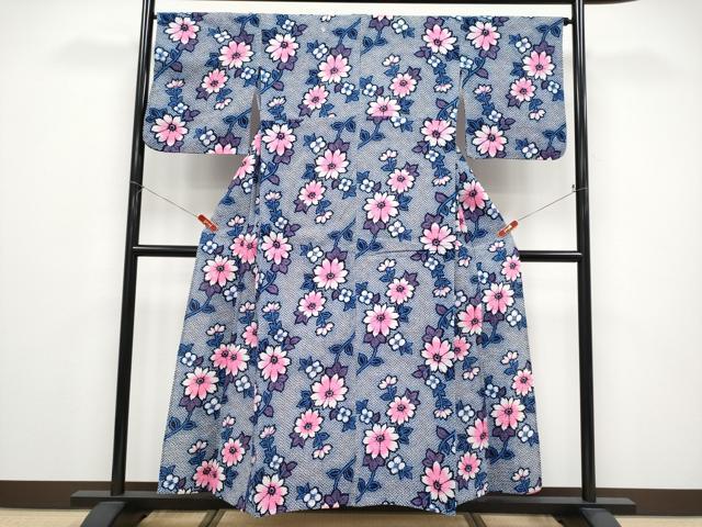 平和屋着物∴夏物　浴衣　枝花文　リップル生地　綿　逸品　CABF2719tx