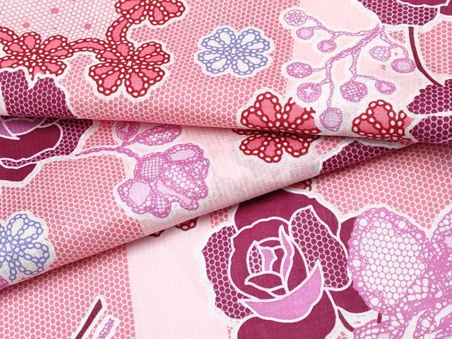 平和屋着物∴夏物　浴衣　綿紅梅　舞花文　綿　逸品　CABF2730tx
