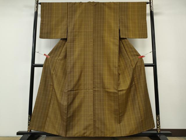 平和屋着物●本場黄八丈　平織　紬　格子柄　正絹　逸品　CABF3244ut_1