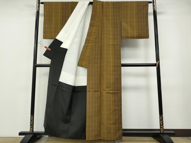 平和屋着物●本場黄八丈　平織　紬　格子柄　正絹　逸品　CABF3244ut_2