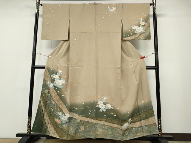 平和屋着物●訪問着　こぼれ松葉花文　暈し染め　金彩　正絹　逸品　CABF3289ut
