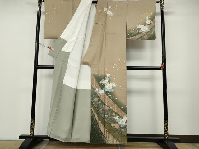 平和屋着物●訪問着　こぼれ松葉花文　暈し染め　金彩　正絹　逸品　CABF3289ut_1