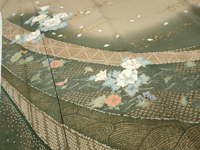 平和屋着物●訪問着　こぼれ松葉花文　暈し染め　金彩　正絹　逸品　CABF3289ut_3