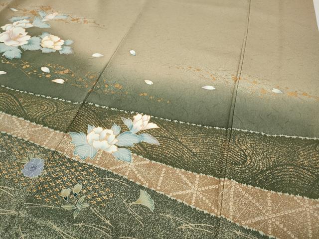 平和屋着物●訪問着　こぼれ松葉花文　暈し染め　金彩　正絹　逸品　CABF3289ut_4