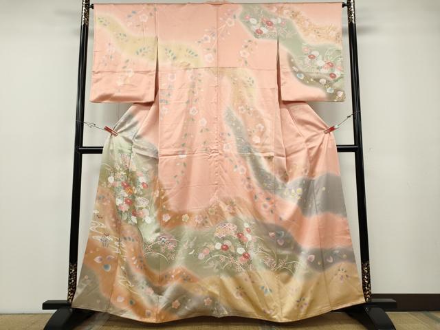 平和屋着物●訪問着　駒刺繍　地紙草花文　暈し染め　金彩　正絹　逸品　CABF3377ut 27,040円