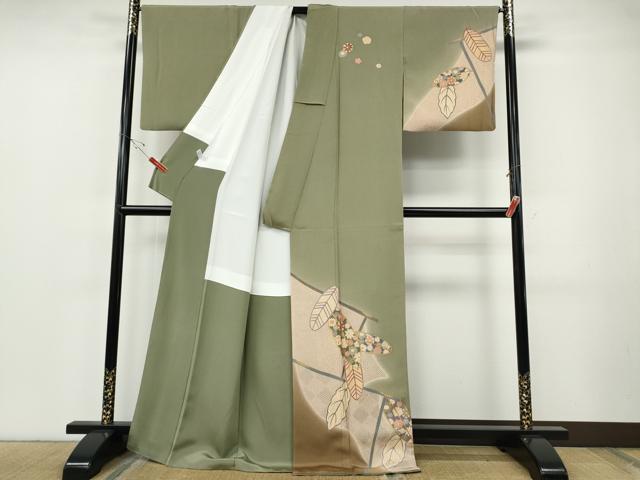 平和屋着物●訪問着　舞花文　暈し染め　金銀彩　鬼しぼ縮緬　正絹　逸品　CABF3434ut_1