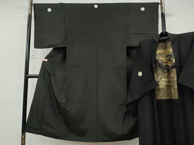 平和屋着物●男性　黒紋付　羽織セット　正絹　逸品　CABF3437ut
