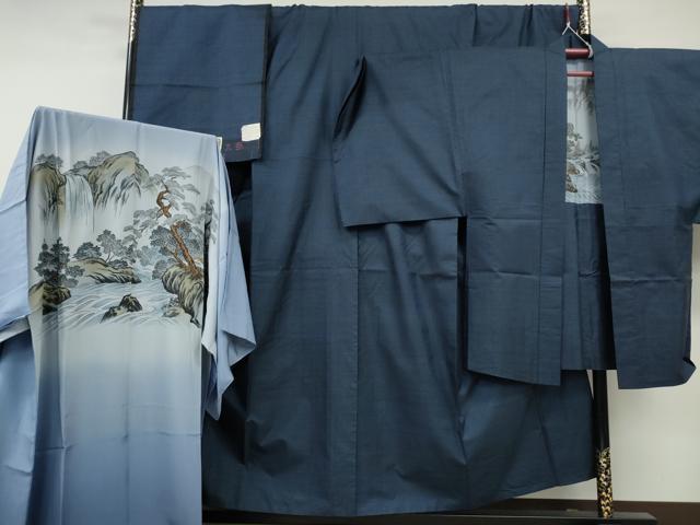 平和屋着物○男性 本場大島紬 アンサンブル 長襦袢セット 100亀甲 総