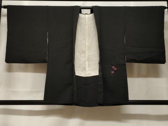 平和屋着物＃羽織　総刺繍　草花文　黒地　正絹　逸品　CABF3894ev