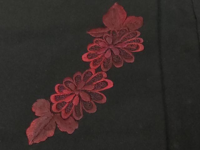 平和屋着物＃羽織　総刺繍　流水枝花文　黒地　正絹　逸品　CABF3941ev