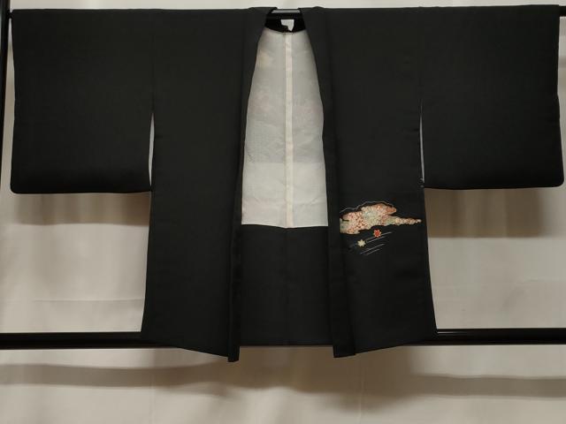 平和屋着物＃羽織　渡り橋吉祥花文　黒地　金彩　正絹　逸品　CABF3945ev 11,388円