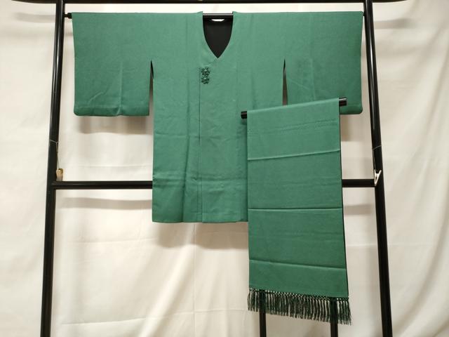 平和屋着物＃道行コート　リバーシブル　黒地　ショール付き　ロング丈　正絹　逸品　CABF3953ev