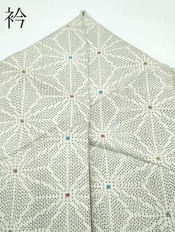 平和屋着物▽上質な紬　単衣　麻の葉文様　正絹　逸品　CABF4438rv_6