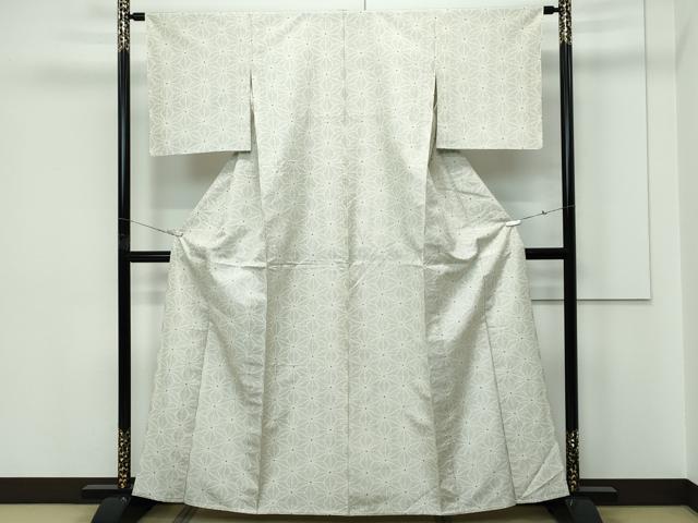 平和屋着物▽上質な紬　単衣　麻の葉文様　正絹　逸品　CABF4438rv_1
