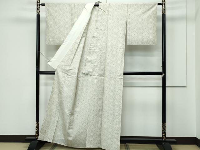 平和屋着物▽上質な紬　単衣　麻の葉文様　正絹　逸品　CABF4438rv_2