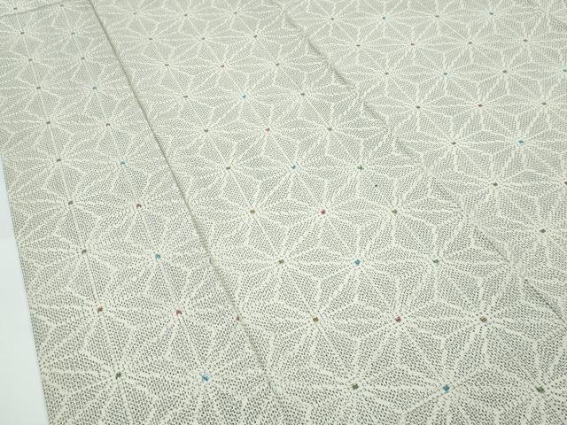 平和屋着物▽上質な紬　単衣　麻の葉文様　正絹　逸品　CABF4438rv_3