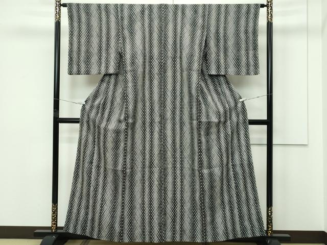 平和屋着物▽小紋　単衣　菱文様　黒地　洗える着物　CABF4486rv_1