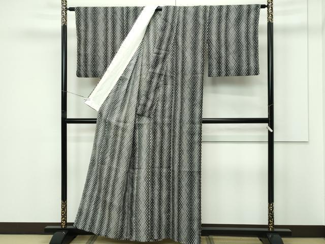平和屋着物▽小紋　単衣　菱文様　黒地　洗える着物　CABF4486rv_2