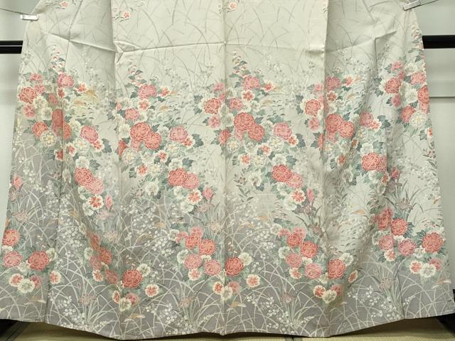 平和屋着物▽訪問着　単衣　草花文　暈し染め　金彩　正絹　逸品　CABF4554rv_2