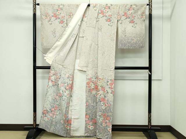 平和屋着物▽訪問着　単衣　草花文　暈し染め　金彩　正絹　逸品　CABF4554rv_1