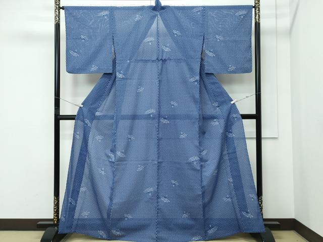 平和屋着物＊夏物　小紋　絽　扇面草花文　洗える着物　CABF4557rv_1