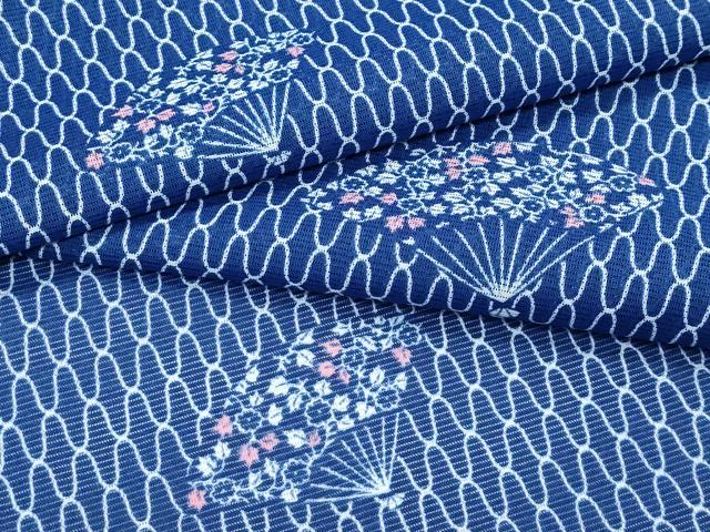 平和屋着物＊夏物　小紋　絽　扇面草花文　洗える着物　CABF4557rv