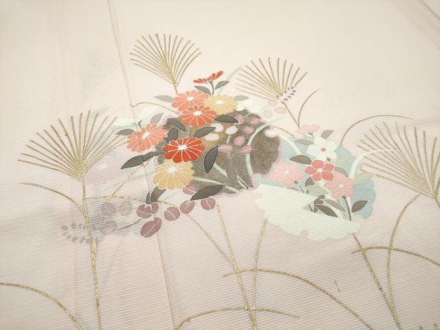 平和屋着物＊夏物　訪問着　絽　雪輪草花文　金彩　正絹　逸品　CABF4587rv_3