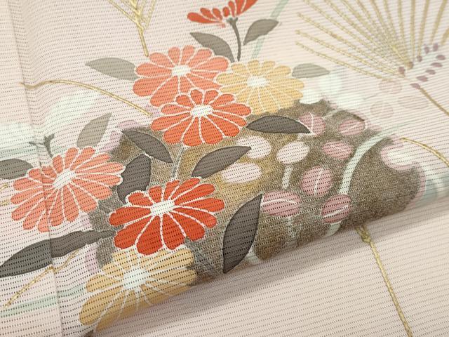 平和屋着物＊夏物　訪問着　絽　雪輪草花文　金彩　正絹　逸品　CABF4587rv_5