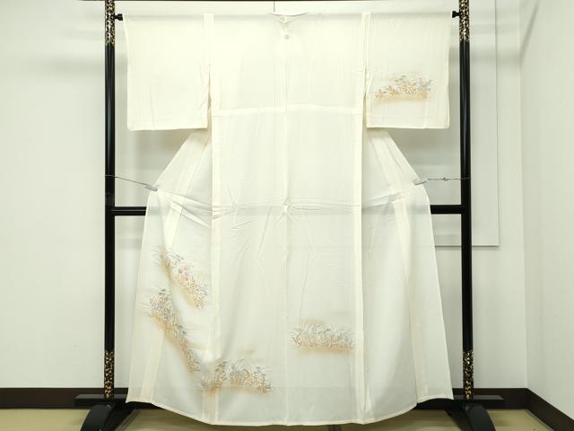 平和屋着物＊夏物　訪問着　絽　刺繍　草花文　暈し染め　金彩　正絹　逸品　CABF4603rv