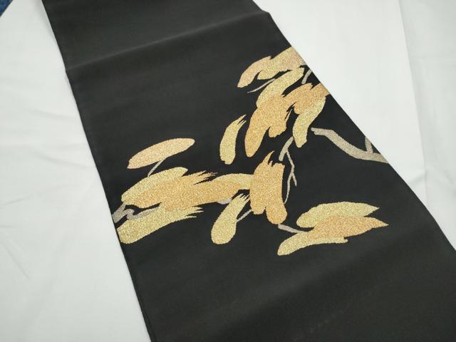 平和屋着物●爪掻き本綴れ　八寸名古屋帯　枝松文　黒地　金糸　正絹　逸品　CABF5207hy_1