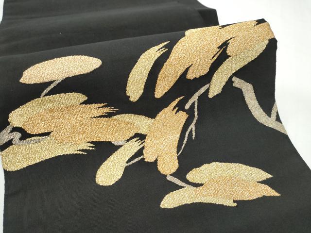 平和屋着物●爪掻き本綴れ　八寸名古屋帯　枝松文　黒地　金糸　正絹　逸品　CABF5207hy_2