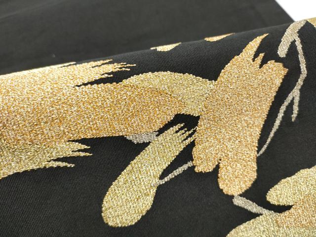 平和屋着物●爪掻き本綴れ　八寸名古屋帯　枝松文　黒地　金糸　正絹　逸品　CABF5207hy_4