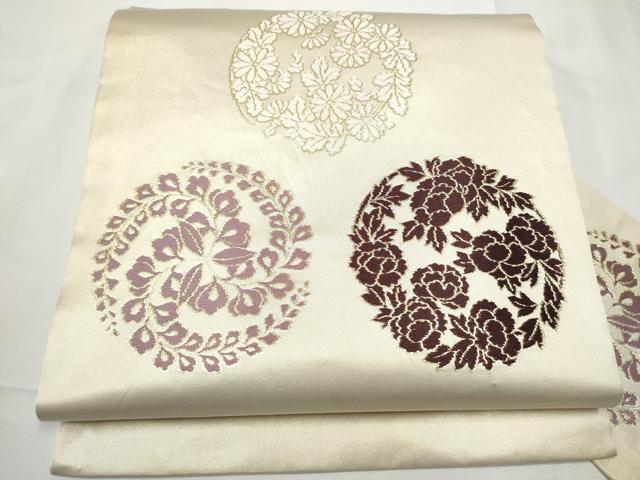 平和屋着物●西陣　川島織物　九寸名古屋帯　唐織　草花丸文　金糸　正絹　逸品　CABF5275hy