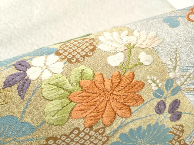 平和屋着物●太鼓柄袋帯　唐織　綴れ　龍松竹梅花文　金糸　正絹　逸品　CABF5309hy_4
