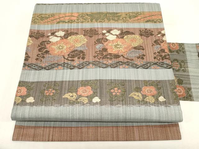 平和屋着物●九寸名古屋帯　紬地　横段草花文　正絹　逸品　CABF6387dy 19,500円